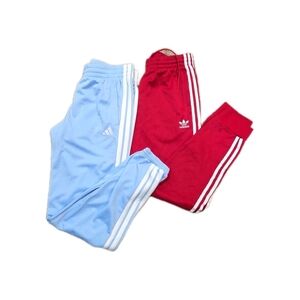 236 Adidas Unisex Original SST Track Red  and Blue Tricot 3-Stripe Track Joggers
